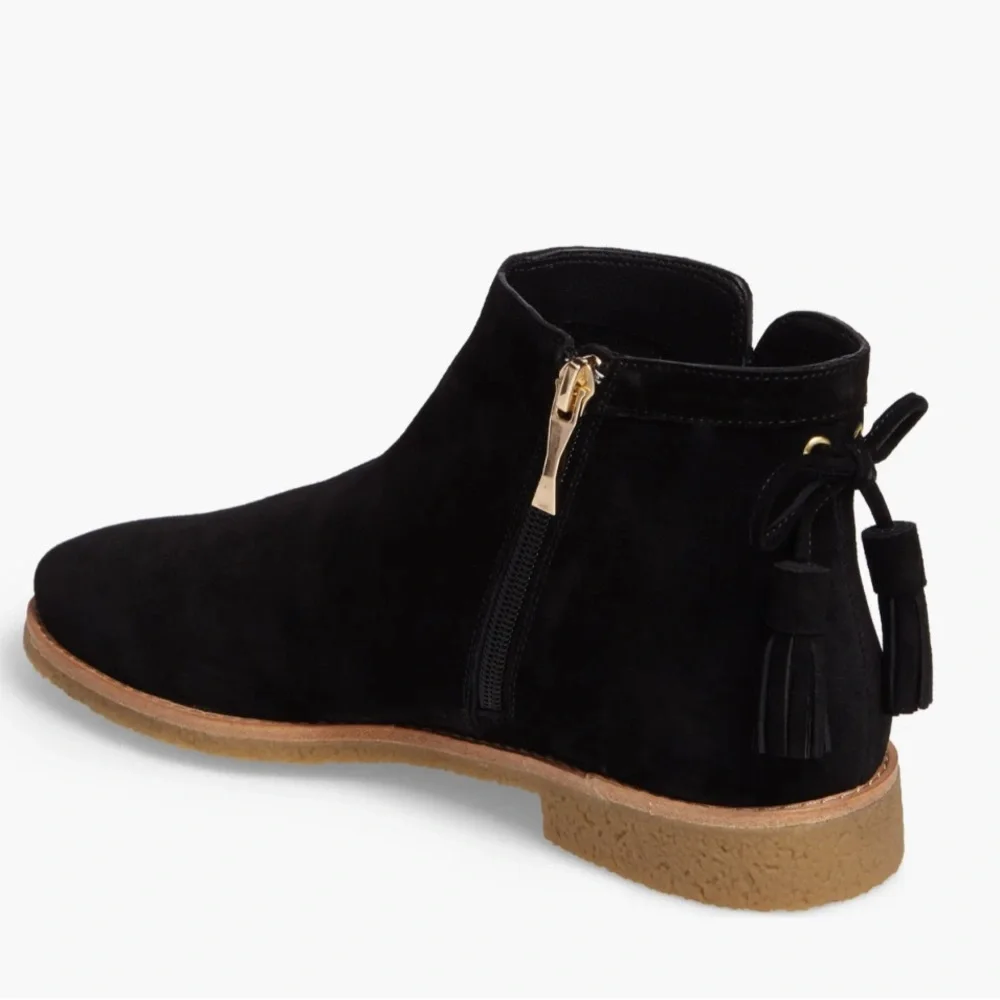Kate Spade Belleville Too Suede Ankle Boots Booties w Tassel Women’s 6.5 Black
